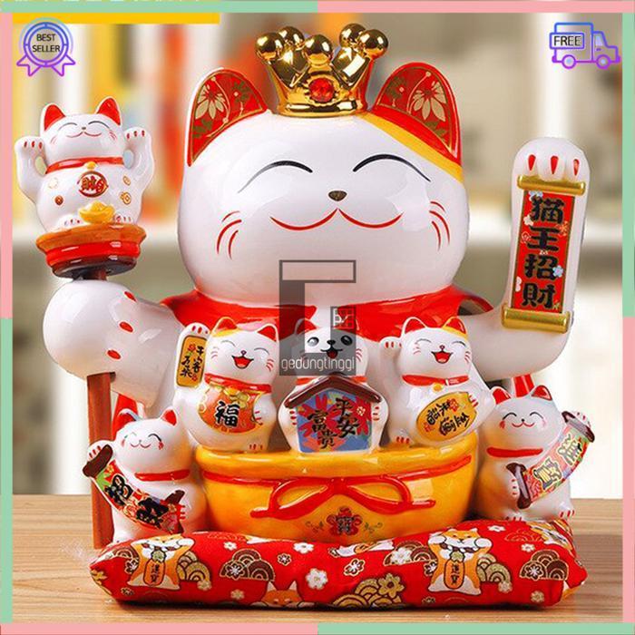 Maneki Neko Kucing Hoki Rejeki Keberuntungan Lucky Cat Keramik Baterai