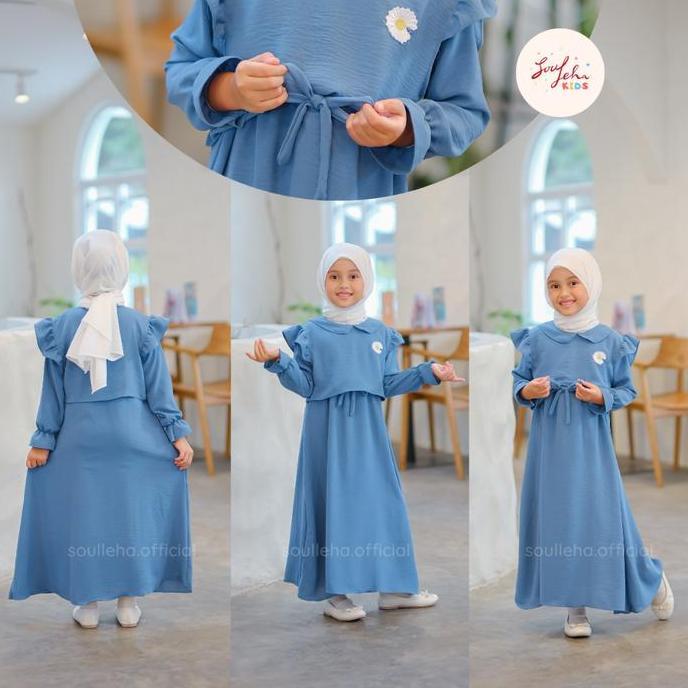 Soulleha Gamis Anak Mina Crinkle Airflow Premium 1-11 Tahun elegan zikra putih pakaian muslim anak p