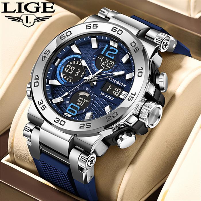 Bisa Cod - Lige Jam Tangan Kuarsa Pria Tampilan Ganda Digital Modis Jam Tangan Kuarsa Olahraga Krono