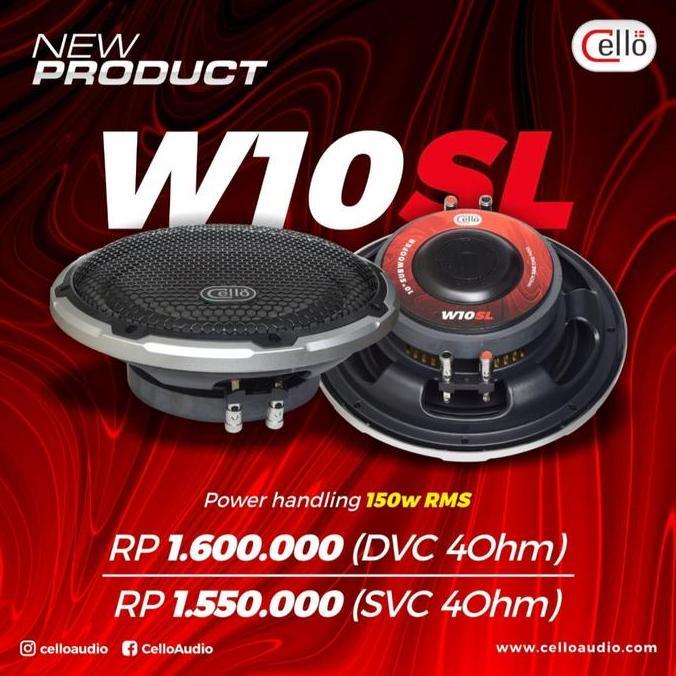 Subwoofer 10inch W10SL Cello  Model Slim Dan Include Grill