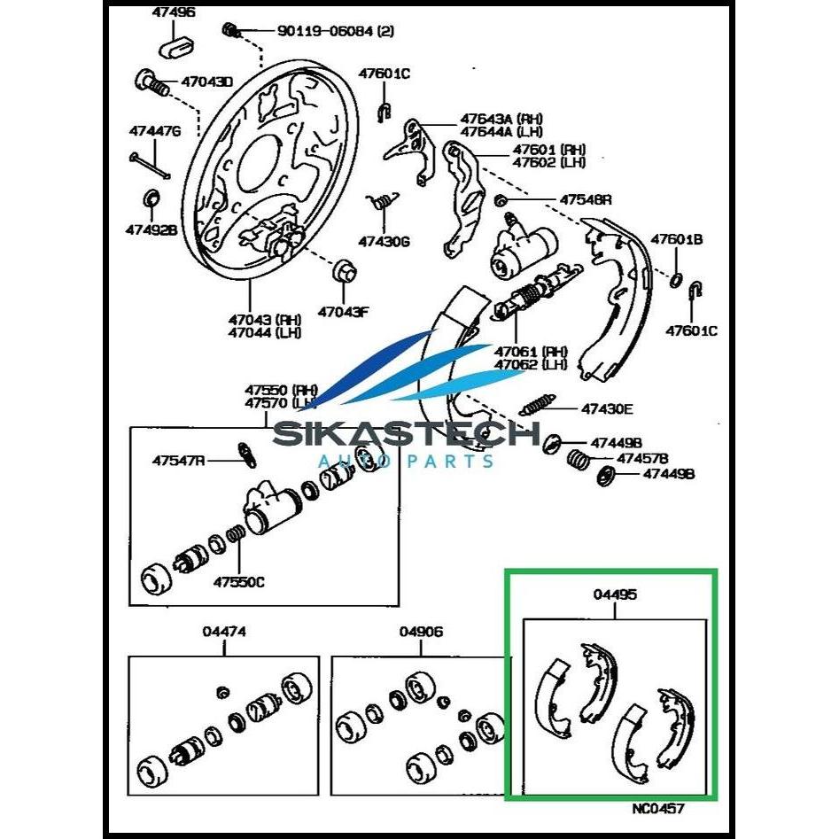 DISKON MK KASHIYAMA 04495-20091 SET REAR BRAKE SHOE KIT / KAMPAS REM TROMOL SEPATU RODA BELAKANG LEN