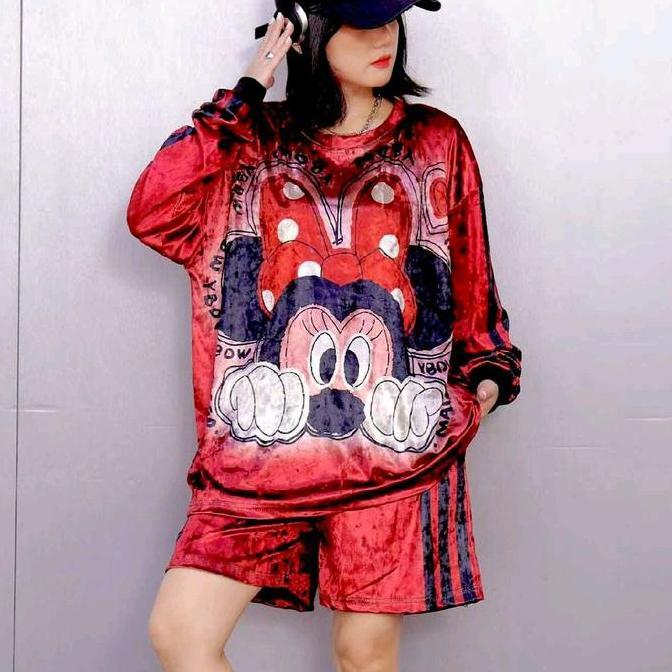 Setgirl- Setelan Bludru Lengan Panjang + Celana Pendek Velvet Set