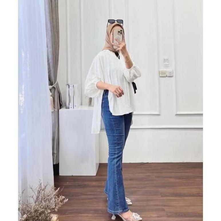 Livia Blouse Kemeja Outer Crinkle Promo