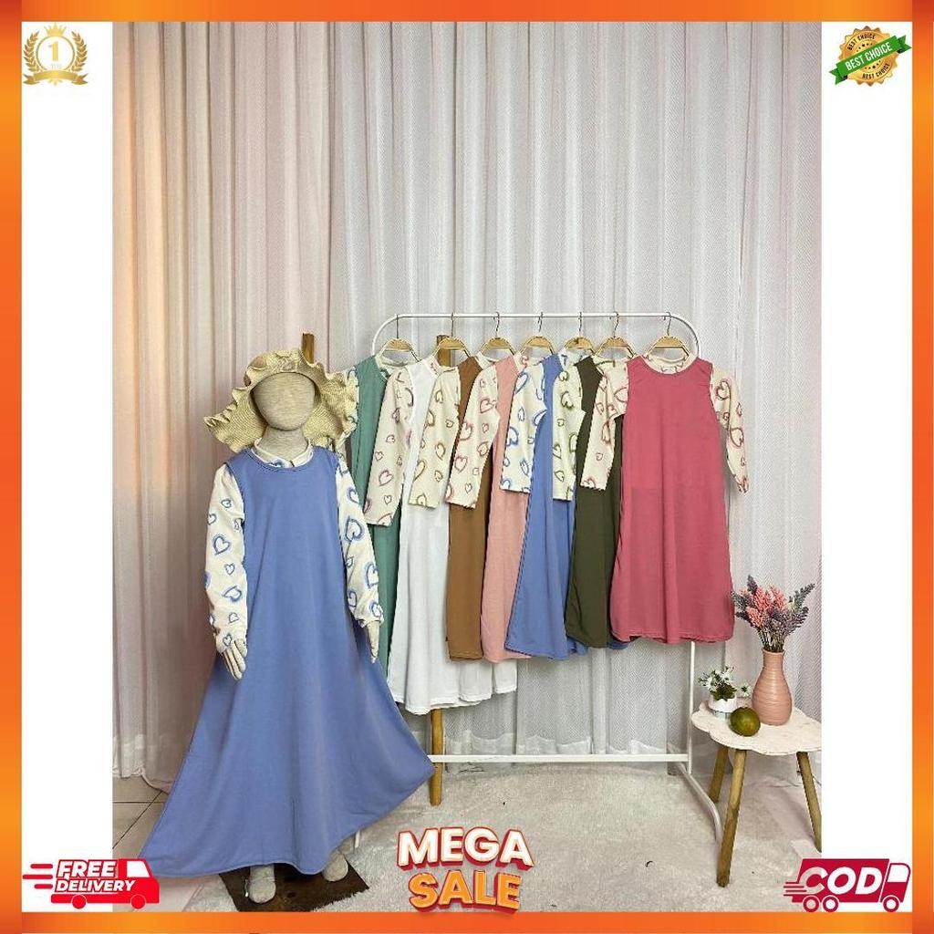 Gamis Anak Overall Cinta 2In1  Smlxl Baby.Cloth Untuk Umur 3-14 Tahun  Lepas Pasang Kemeja Dan Luara