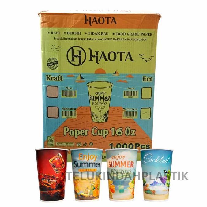 (20 PACK) Paper Cup 16 oz Gelas Kertas 16oz Gelas Paper Motif - Gelas Paper Cup 16 oz (1 Kardus)
