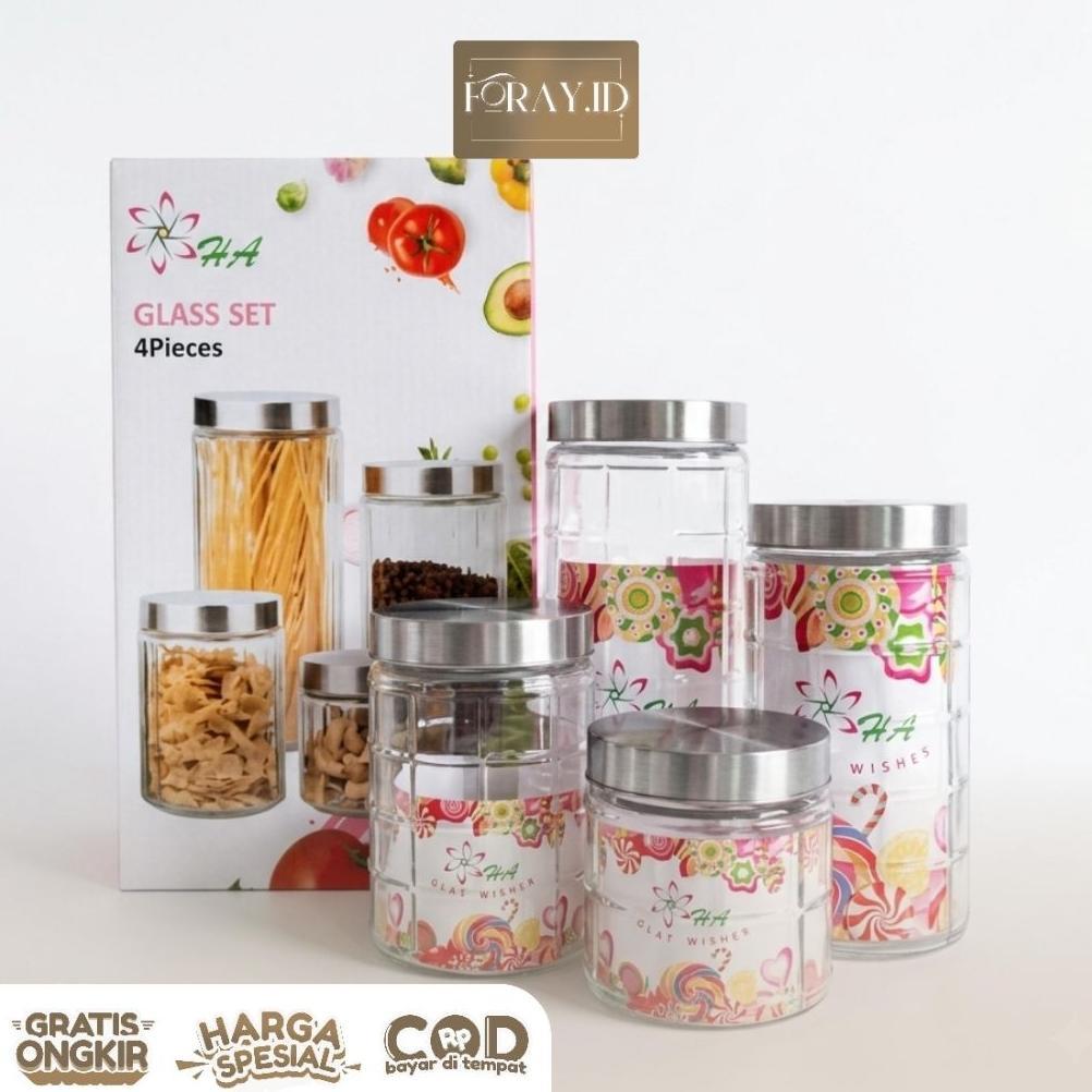 Saless Toples Kaca Set 4 Diamond |Toples Kaca Snack|Toples Kaca Kue Lebaran