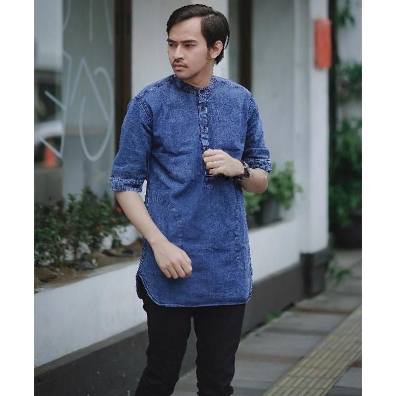 ARVESSACORNER BAJU KOKO  JEANS PRIA KURTA DEWASA PREMIUM QUALITY KURTA JEANS KOKO LENGAN 3/4 SIZE M-