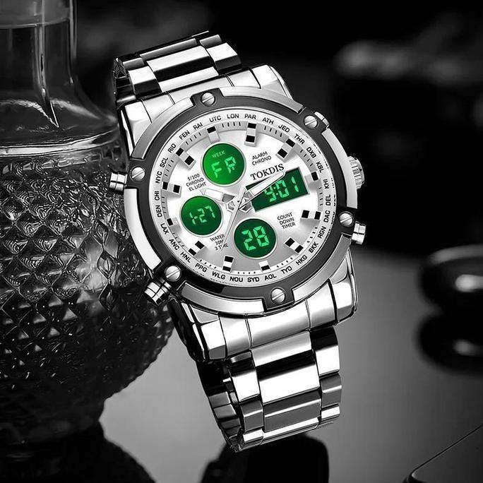 Tokdis Jam Tangan Pria 2576 Double Time Rantai Stainless Steel Water Resistant 3 ATM Kaca Watches