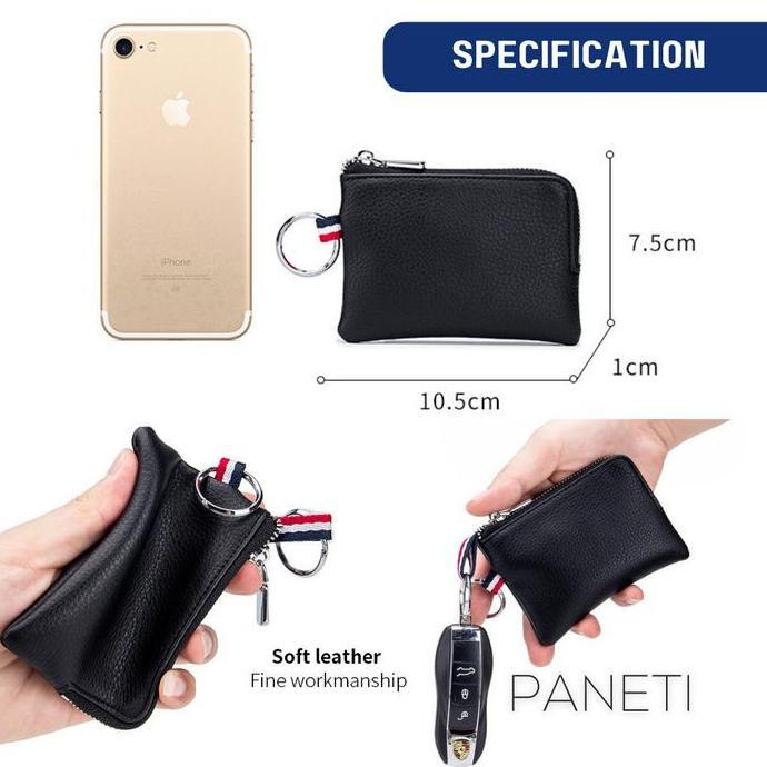 Dompet Koin Pria PANETI Ultra Thin Mini Zipper Pouch Kulit Asli LM