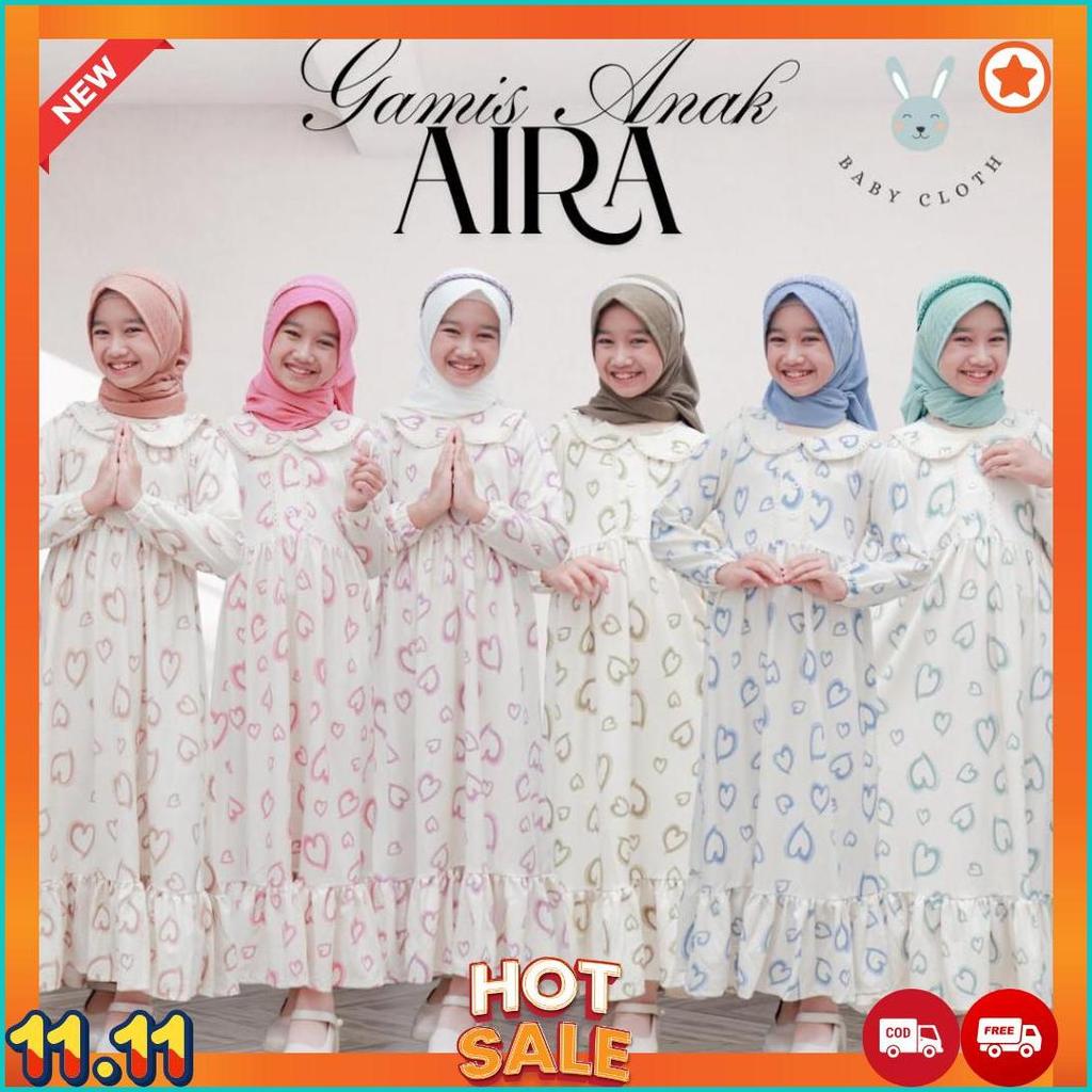 Gamis + Hijab Anak  Aira Smlxl Baby.Cloth Untuk Umur 3-14 Tahun Baju Gamis  Muslim  Panjang  Cewek  