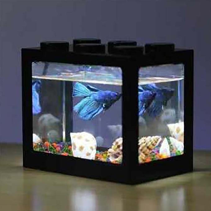 PLOMAT Akuarium Ikan Cupang Akuarium Mini Leggo USB Led Lucu