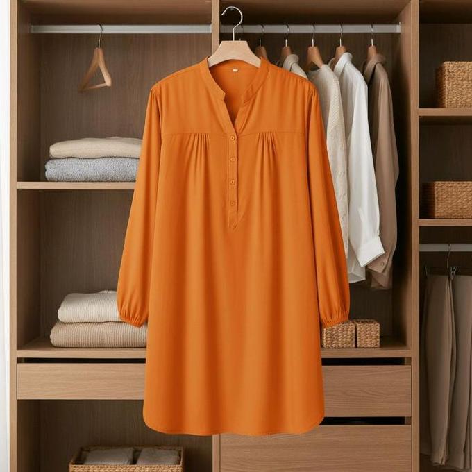 Tunik Wanita Lengan Panjang Katun Viscose Hijau Botol Size L-6L Nyaman Busui Friendly Tunik Polos Ad