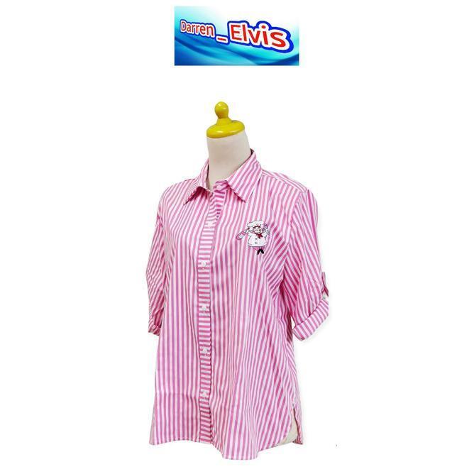 Kemeja Wanita Import Kemeja Wanita Import Salur Pink / Bordir Kelinci Love