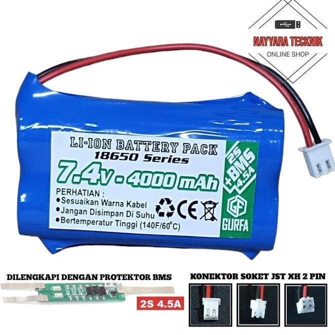 Batrai RC/ Speaker & 2X 18650-2S 4000mAh 7.4V Protetor BMS 4.5A XH 2