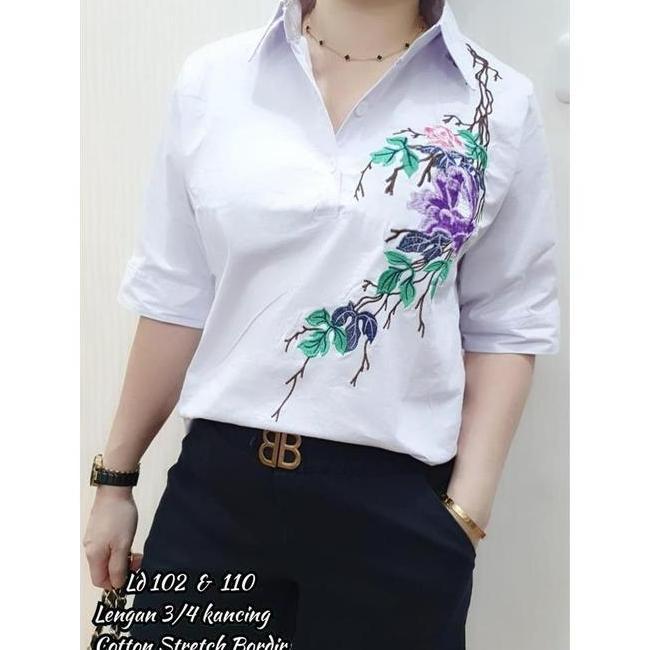 Blouse Wanita Bordir Blouse Wanita Bordir Katun Putih Stretch - Atasan Baju
