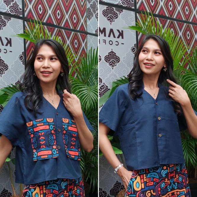 Kemeja Blouse Wanita Kemeja Blouse Wanita Printing Mix Katun Fs Var5687
