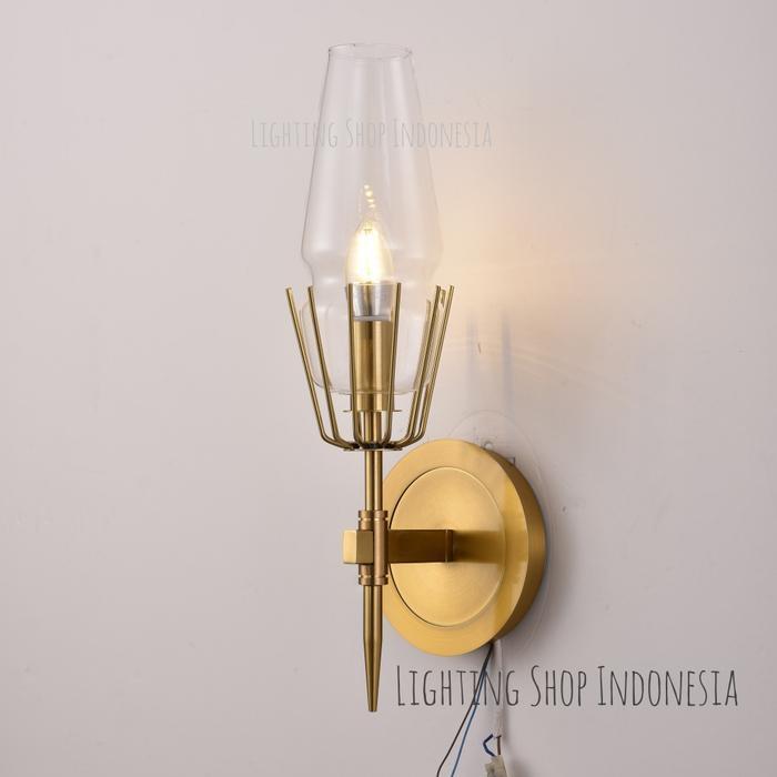 Lampu dinding kristal kaca gold 1 lampu modern minimalis wall lamp