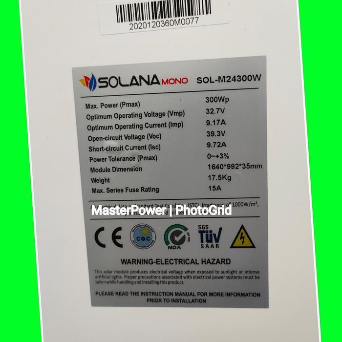 SOLANA PV SOLAR PANEL 300WP MONO SOLAR CELL