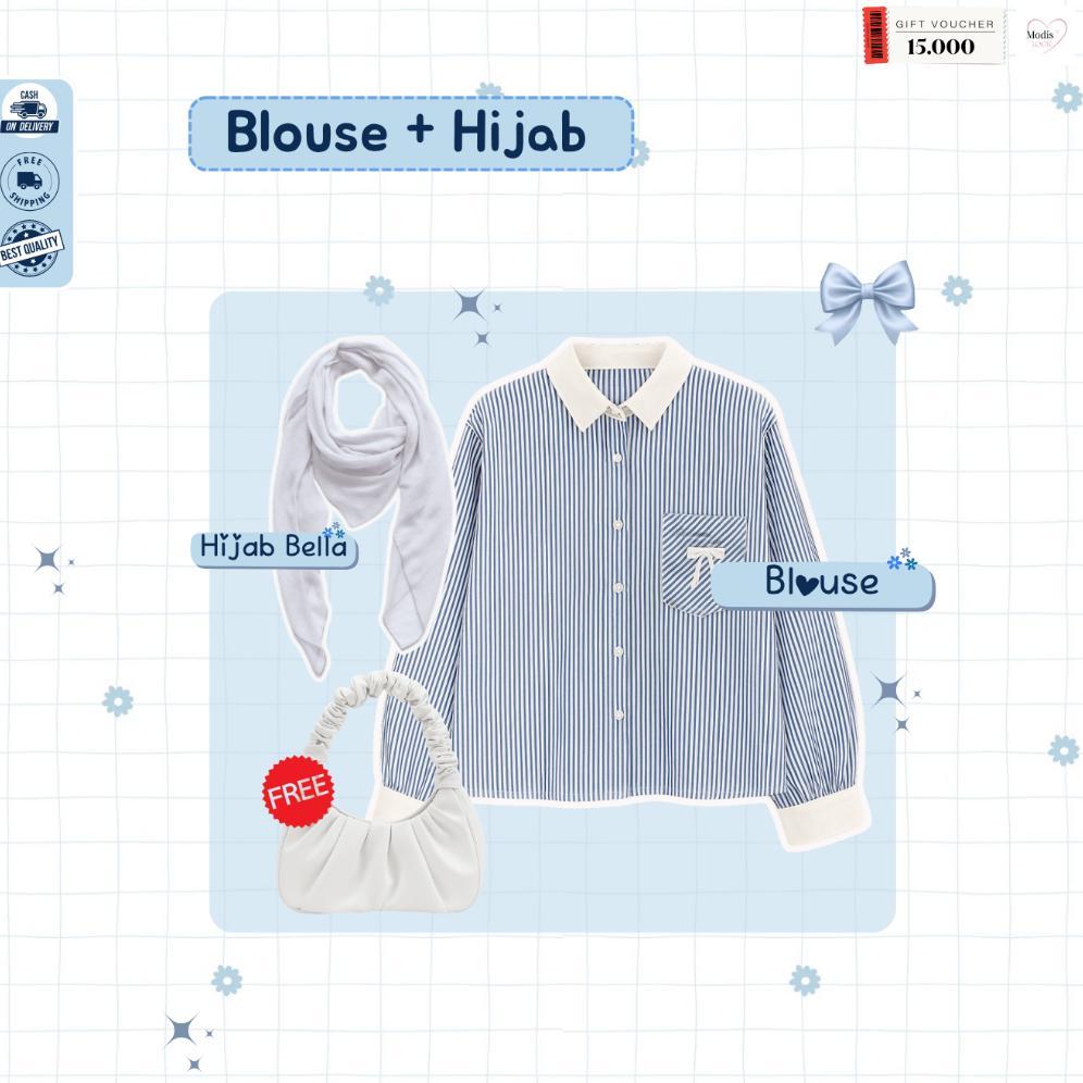 Original Sesa 1 Set Outfit Wanita Kece Rok ( Hijab + Blouse + Rok + Tas ) One Set Wanita Kekinian Ro