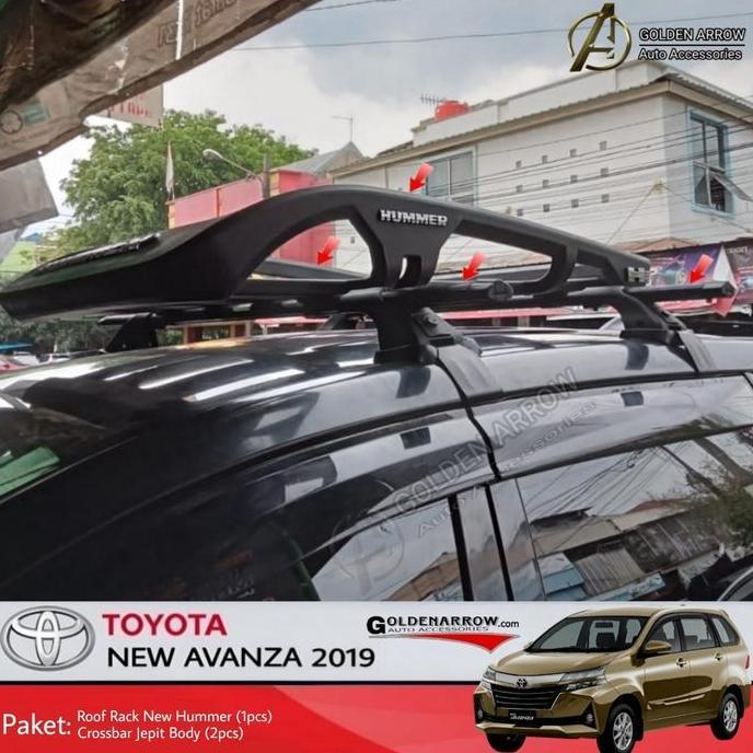 Paket New Avanza 2019 Up To 2021 Roof Rack New Hummer + Crossbar Jepit Body Rak Bagasi Atas Mobil