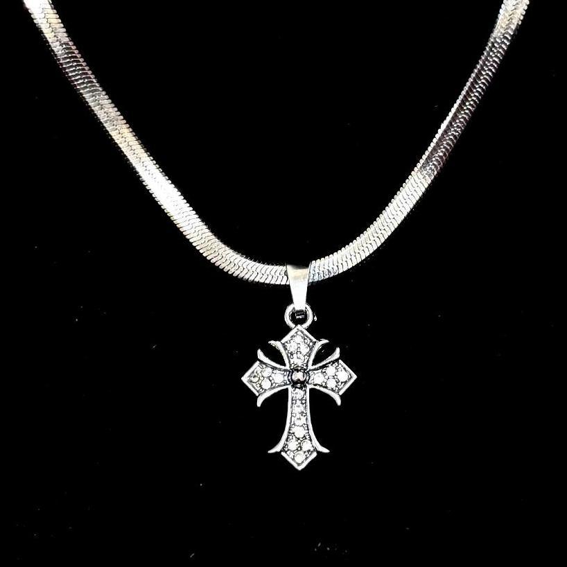 Original Kalung Titanium Liontin Salib Permata Stainless Steel Anti Karat Kalung Pria Wanita Elegan