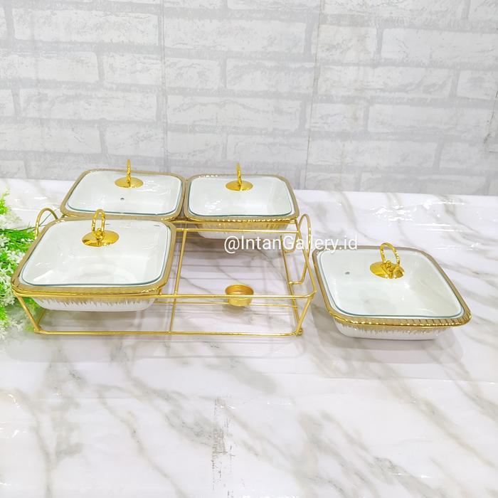 Prasmanan Keramik Set 4 Pcs Putih Gold