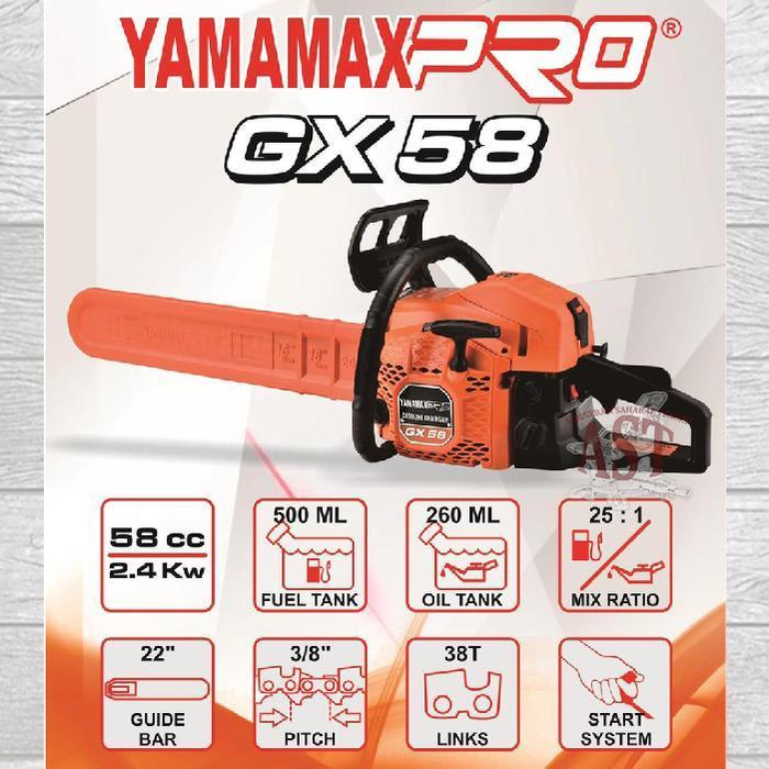 MESIN CHAINSAW GX 58 CC-GERGAJI POTONG KAYU 22" Laser Bar| YAMAMAX PRO