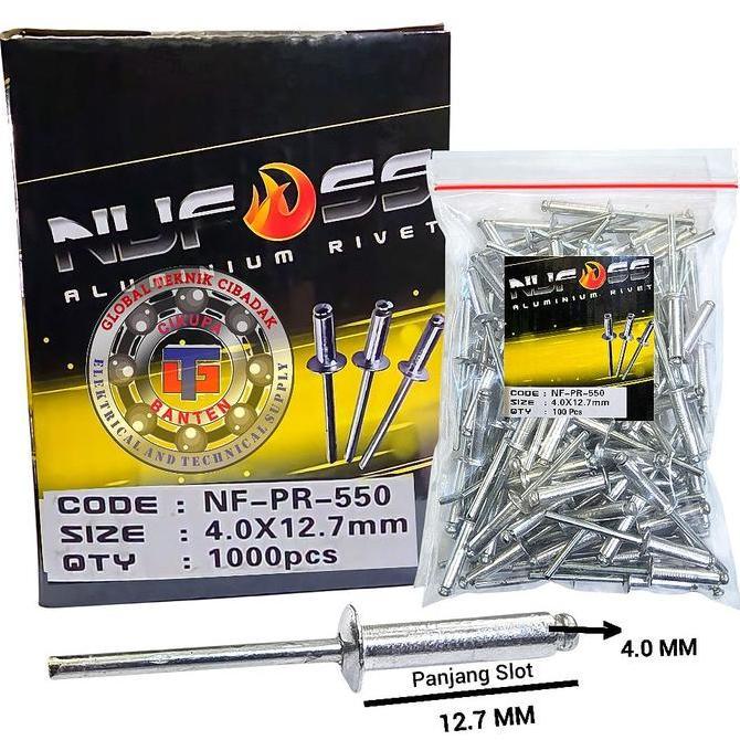 Paku Rivet 4 Mm X 12.7 Mm Nufoss Tipe 550 Isi 100 Pcs Harga Spesial