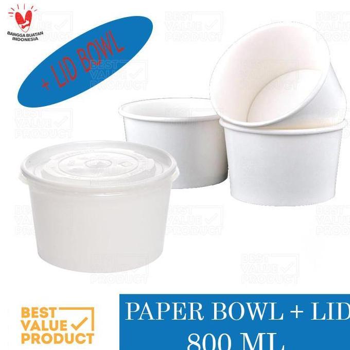 TERLARIS PAPER BOWL 800 ML DENGAN TUTUP MANGKOK KERTAS 800ML