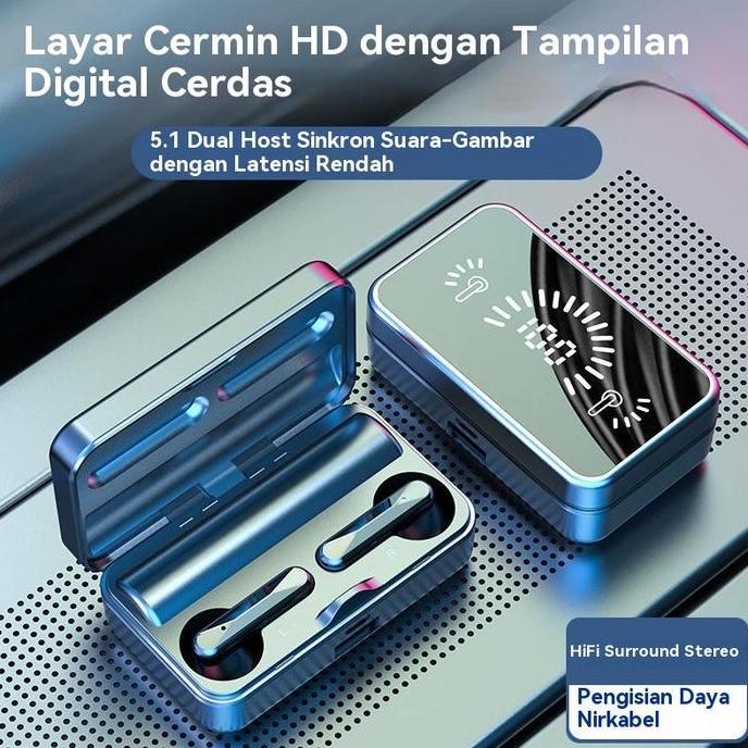 BLUETOOTH TWS NIRKABEL HEADSET WIRELESS DIGITAL MIRROR S20 EARPHONE ULTRA JANGKA PANJANG EARBUDS  PE