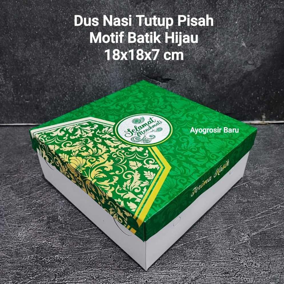 Dus Nasi 18x18 Tutup Pisah Batik Hijau Kacer isi 50 pcs Motif Box Besek Selip