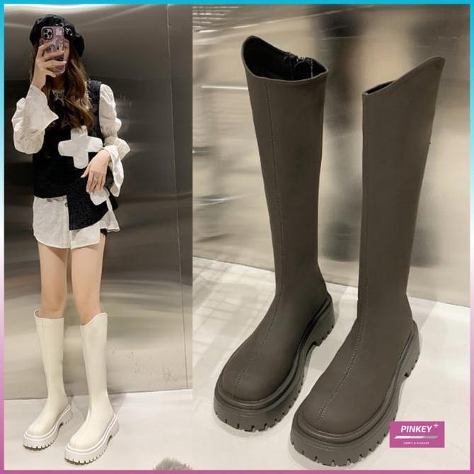 PINKEY P160 Sepatu Boots Kulit Sintetis Panjang wanita Fashion Sepatu Bot Setinggi Lutut Wanita Kare