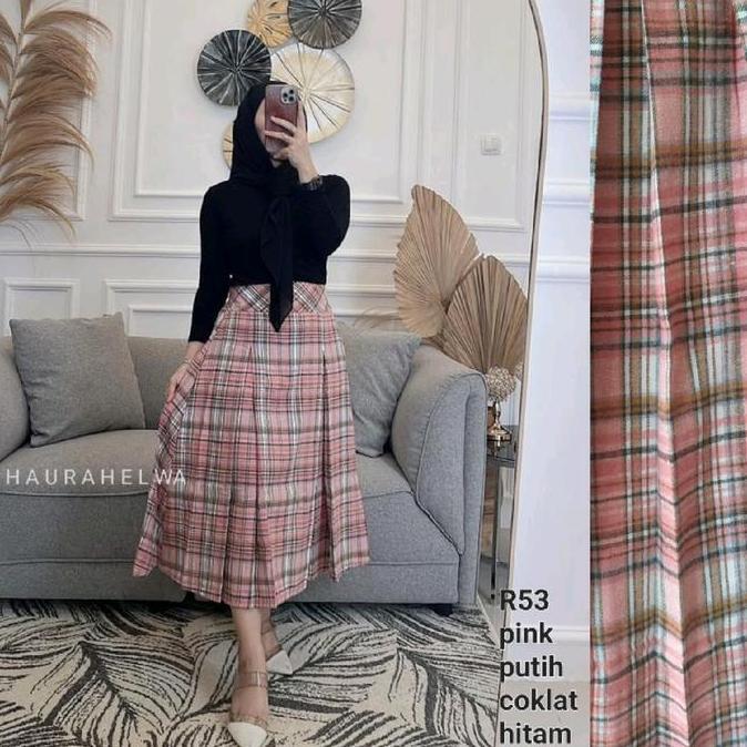 ROK MIDI 7/8 FLANEL TARTAN REMPEL 2 HAURAHELWA/KOREAN SKIRT/ROK A LINE