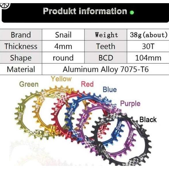 TERLARIS SNAIL CHAINRING 30T BCD 104 ROUND CHAIN RING CRANK SEPEDA NARROW WIDE