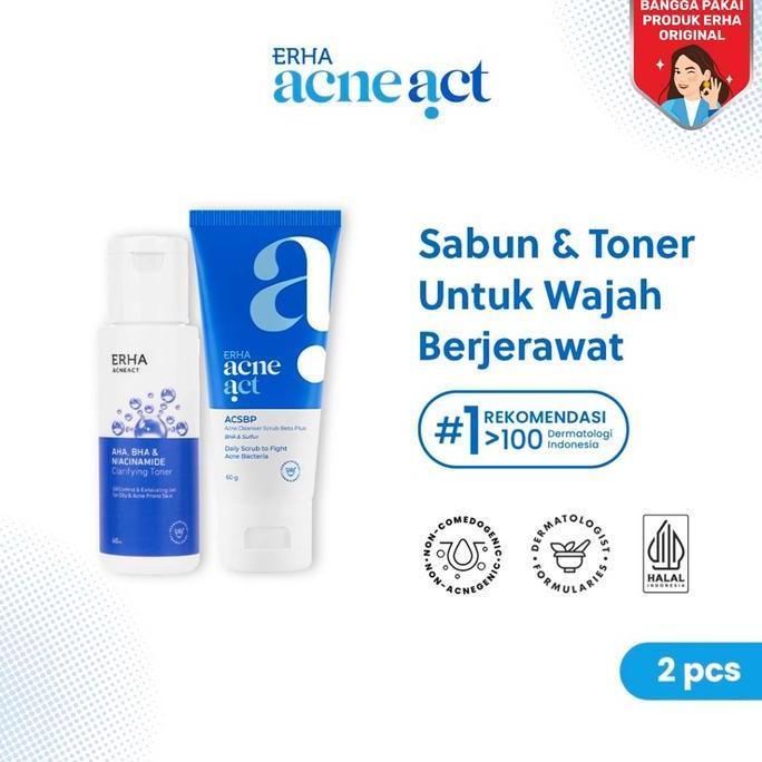 PRODUK FAVORIT - Bundle Erha ACSBP Cleanser & Clarifying Toner - Sabun & Toner Jerawat