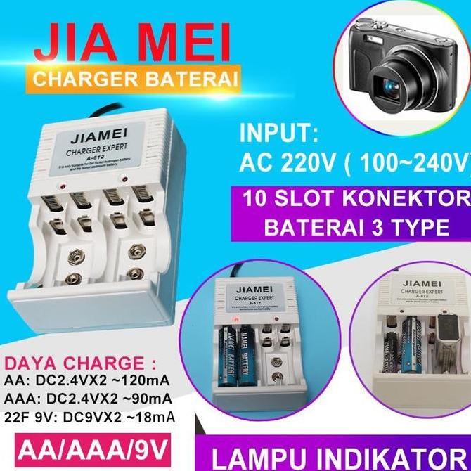 Charger Baterai JIAMEI AA AAA 9V Kotak Batre A2 A3 Cas Batu 4 Slot