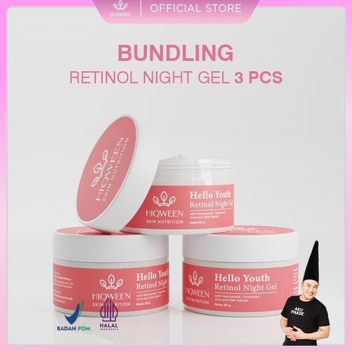 PROMO DISKON - HIQWEEN SKIN NUTRITION RETINOL NIGHT GEL 100 RIBU 3PCS CREAM MALAM NIGHT RETINOL Pera