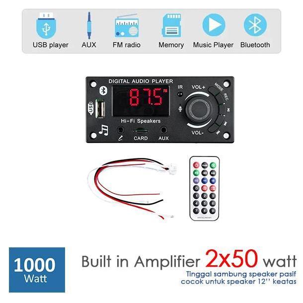 ZHAMBIRE 1000W mp3 bluetooth layar besar AMPLIFIER 2x50W karaoke USB AUX Radio
