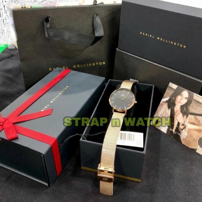 Ready Jam Tangan Wanita DW Petite Melrose Black Original Rantai Fullset