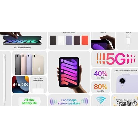 Thebest- iPad Mini 6 7 2021 2024 8.3" Inch 64GB 128GB 256GB 512GB Wifi Cell Space Gray Purple Starli