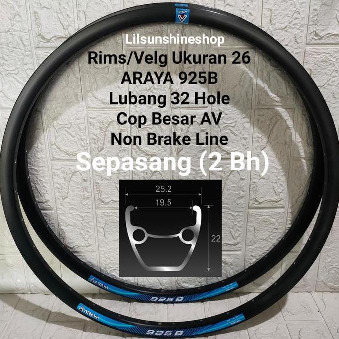 Velg Rims Sepeda 26 ARAYA 925B Lubang 32H Alloy Double Wall AV Jumlah Sepasang
