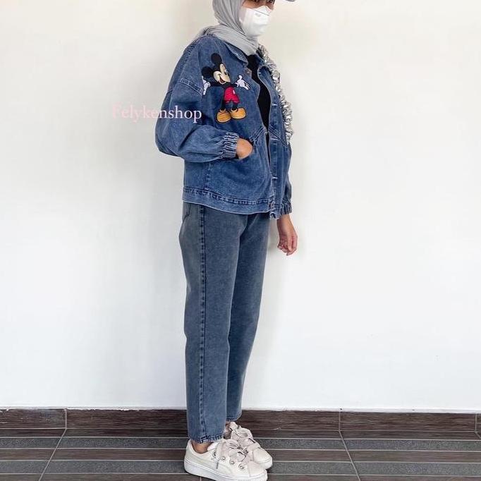 OVERSIZE JAKET JEANS BORDIR KODE MB 812 / JAKET WANITA / JAKET BORDIR / JAKET MOTIF