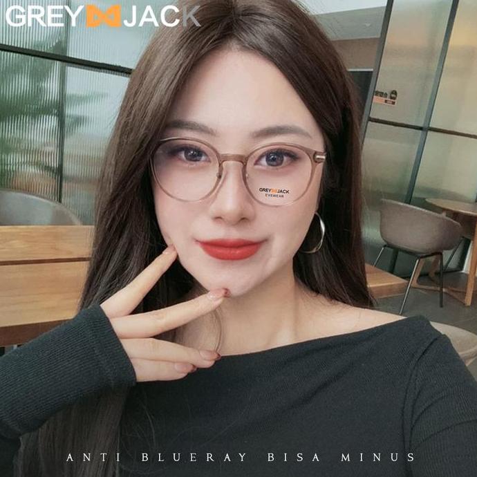 Grey Jack Kacamata Antiradiasi Blueray Model Bulat TR+Metal Fashion Pria Wanita Bisa Minus Simple Ke