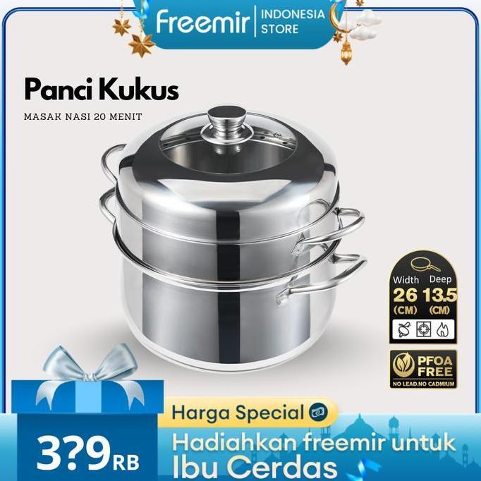 [Crehom] freemir Panci Kukus Nasi 20 MENIT Kukusan 2 Susun Stainless Masak Bolu Lebih Cepat Dandang 