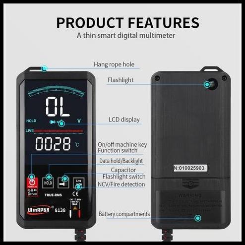 HOT DEAL POCKET SIZE DIGITAL MULTIMETER TOUCHSCREEN AC/DC ET8138 - BLACK 