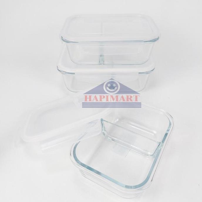 Glasslock Wadah Tempat Makanan Persegi 2 Sekat Storage Putih Satuan