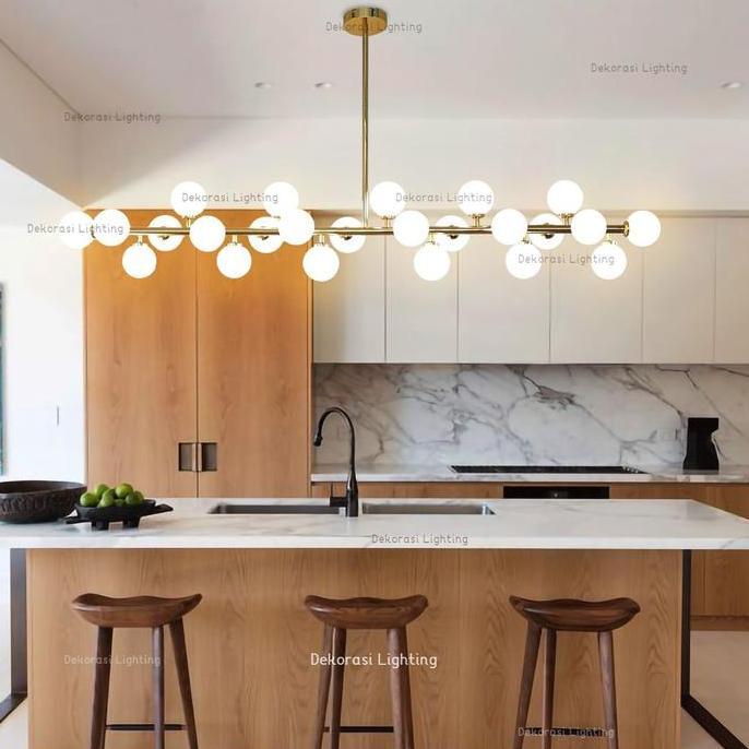 Lampu Gantung Gold Panjang 150Cm Kaca Susu Meja Makan Meja Island