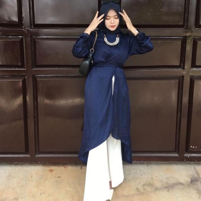 TUNIK TERBARU /TUNIK CANTIK/TUNIK BUSUI/LONG TUNIK POLOS/SAINNE TUNIK Muslim Panjang Fit Hitam Wanit