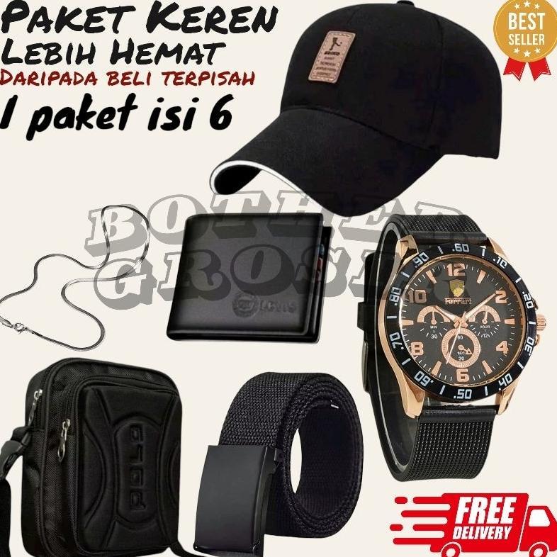 New (Promo Paket Istimewa Pria Keren Combo Star Pria Terbaru ) 6 In 1/Jam Tangan Pria Keren Beli Jam