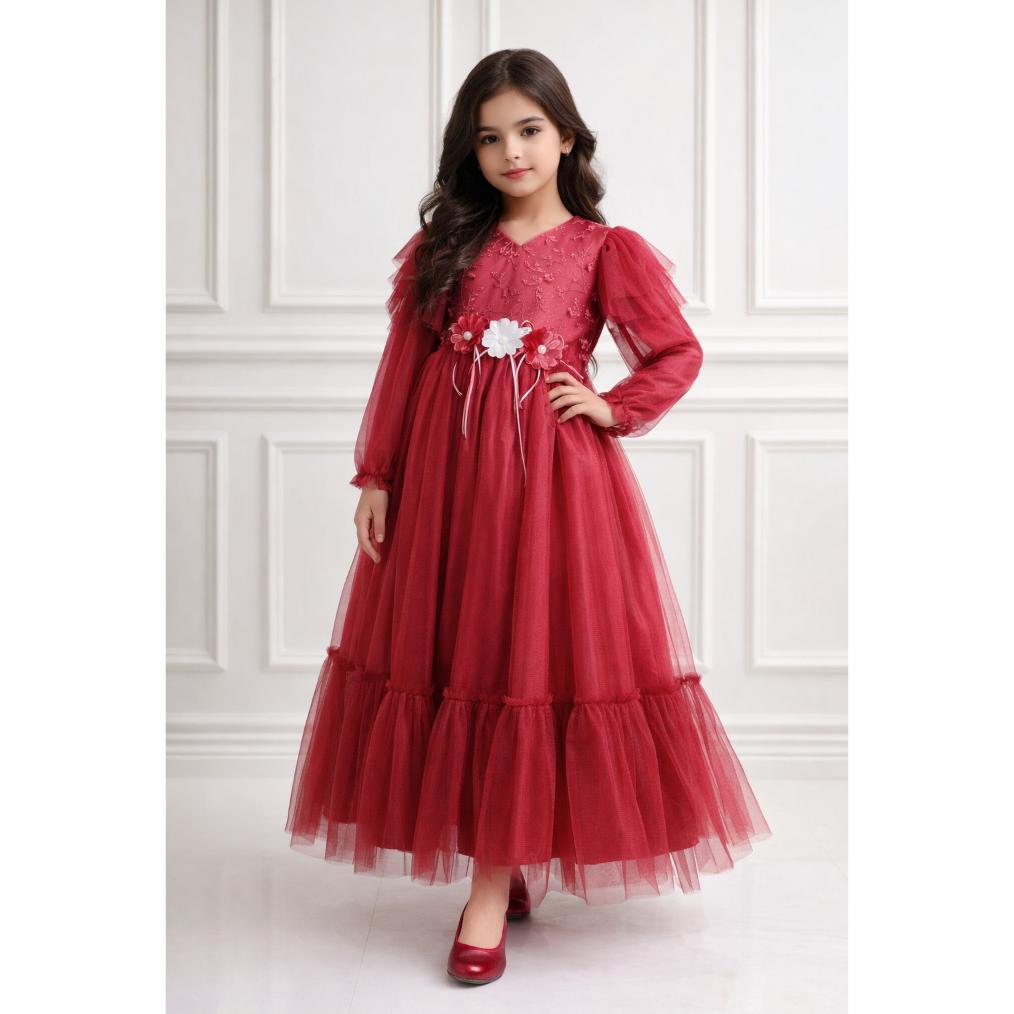 Gamis Anak - Gamis Pesta Anak Perempuan Motif Bunga Bahan Brukat Mix Tille Usia 1 - 14 Terbaru 2026
